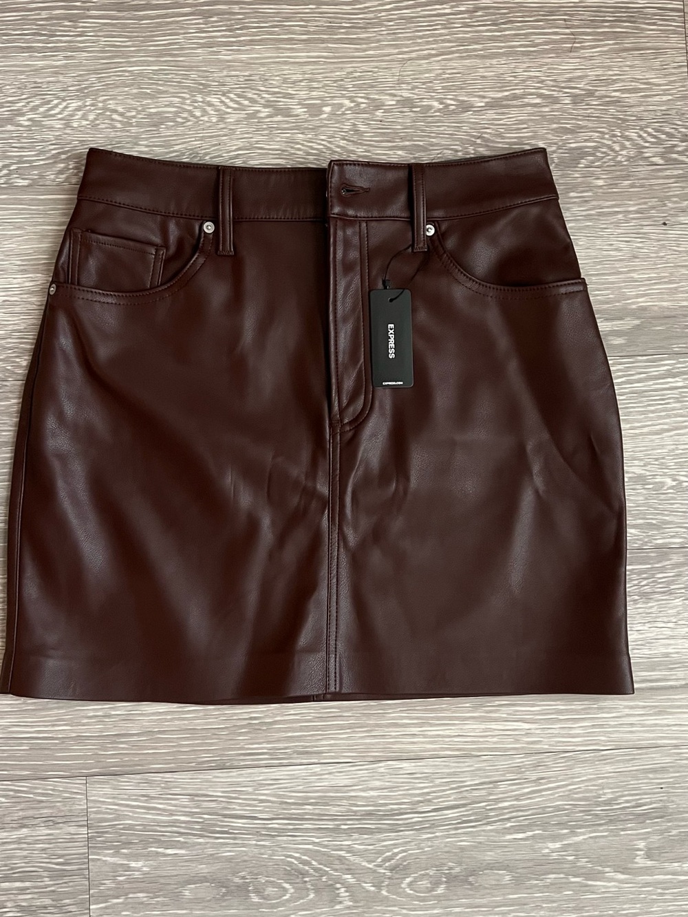 Express Dark Brown Faux Leather Mini Skirt